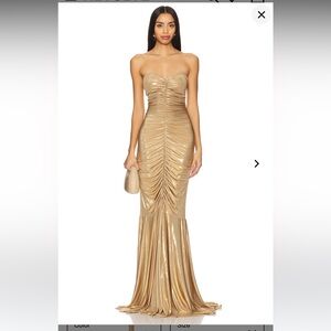 NWOT Norma Kamali Strapless Sweetheart Shirred Front Fishtail Maxi Dress GOLD